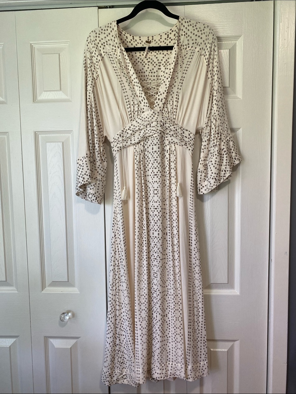 Free People Ivory Maxi Dress with Brown Dot Print Size 2